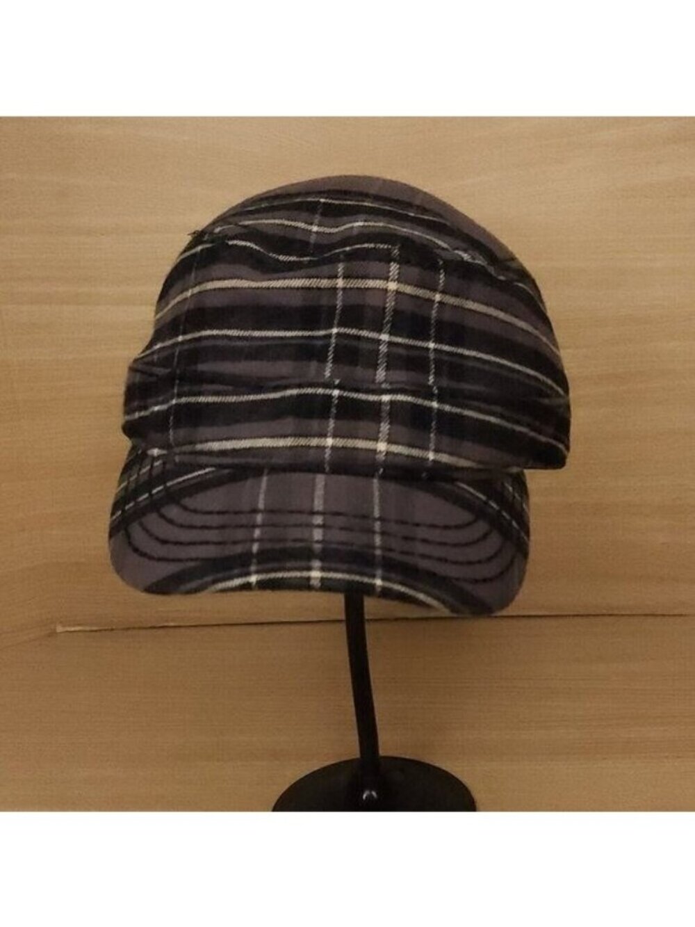 Broner Grey Black Plaid Cadet Style Hat Cap
